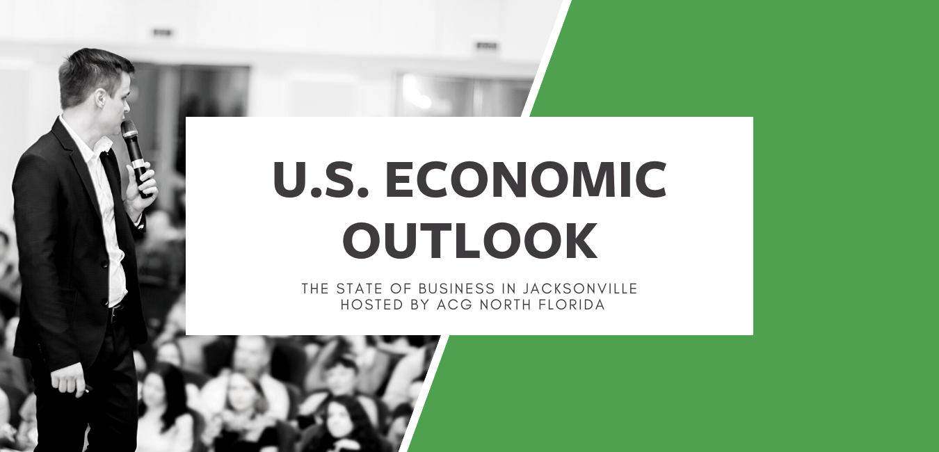 Man speaking in front of an audience. US Economic Outlook. The state of businesses in Jacksonville hosted by ACG North Florida