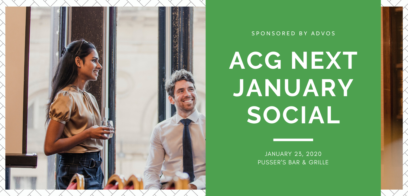 Man and woman networking. ACG Next January Social 